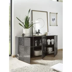 Buffet 3 portes MIRO laqué gris brillant