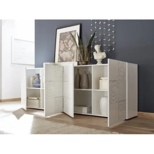 Buffet 4 portes MIRO laqué blanc brillant