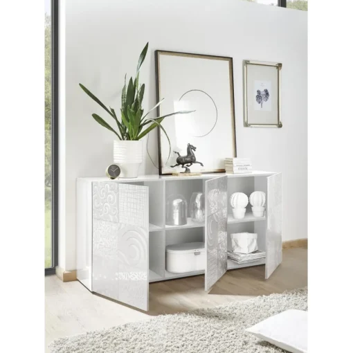 Buffet 3 portes MIRO laqué blanc brillant