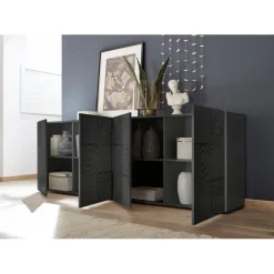Buffet 4 portes MIRO laqué gris brillant