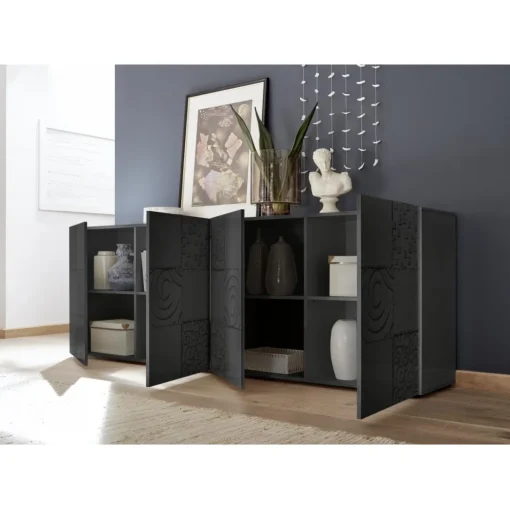 Buffet 4 portes MIRO laqué gris brillant