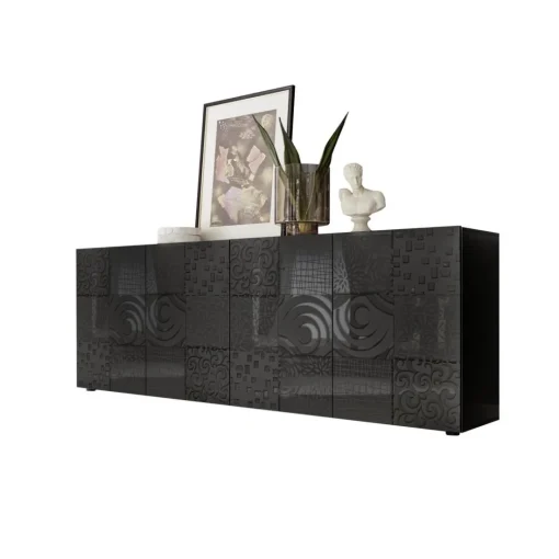 Buffet 4 portes MIRO laqué gris brillant
