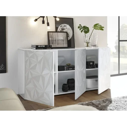 Buffet 3 portes PRISMA laqué blanc brillant
