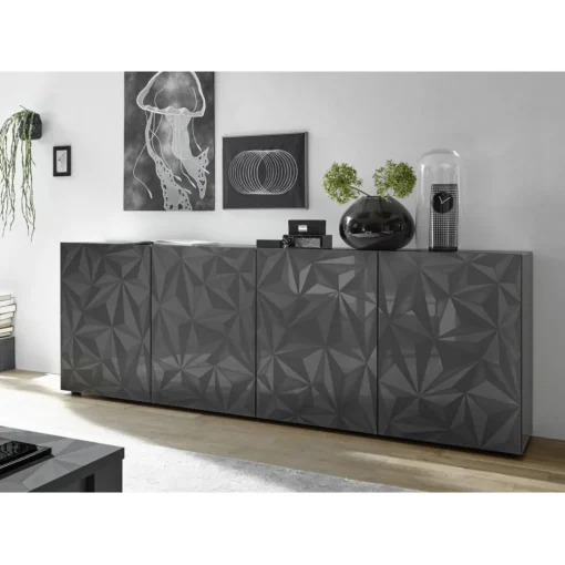 Buffet 4 portes PRISMA laqué anthracite brillant
