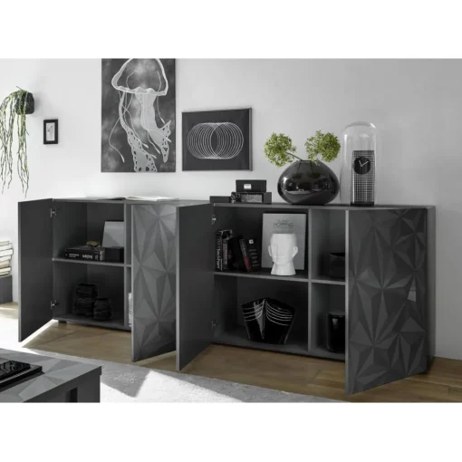 Buffet 4 portes PRISMA laqué anthracite brillant