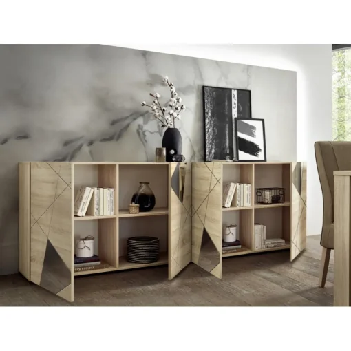 Buffet 4 portes VITTORIA décor chene avec sérigraphie