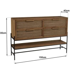 Buffet 4 tiroirs 1 étagère en bois de teck recyclé