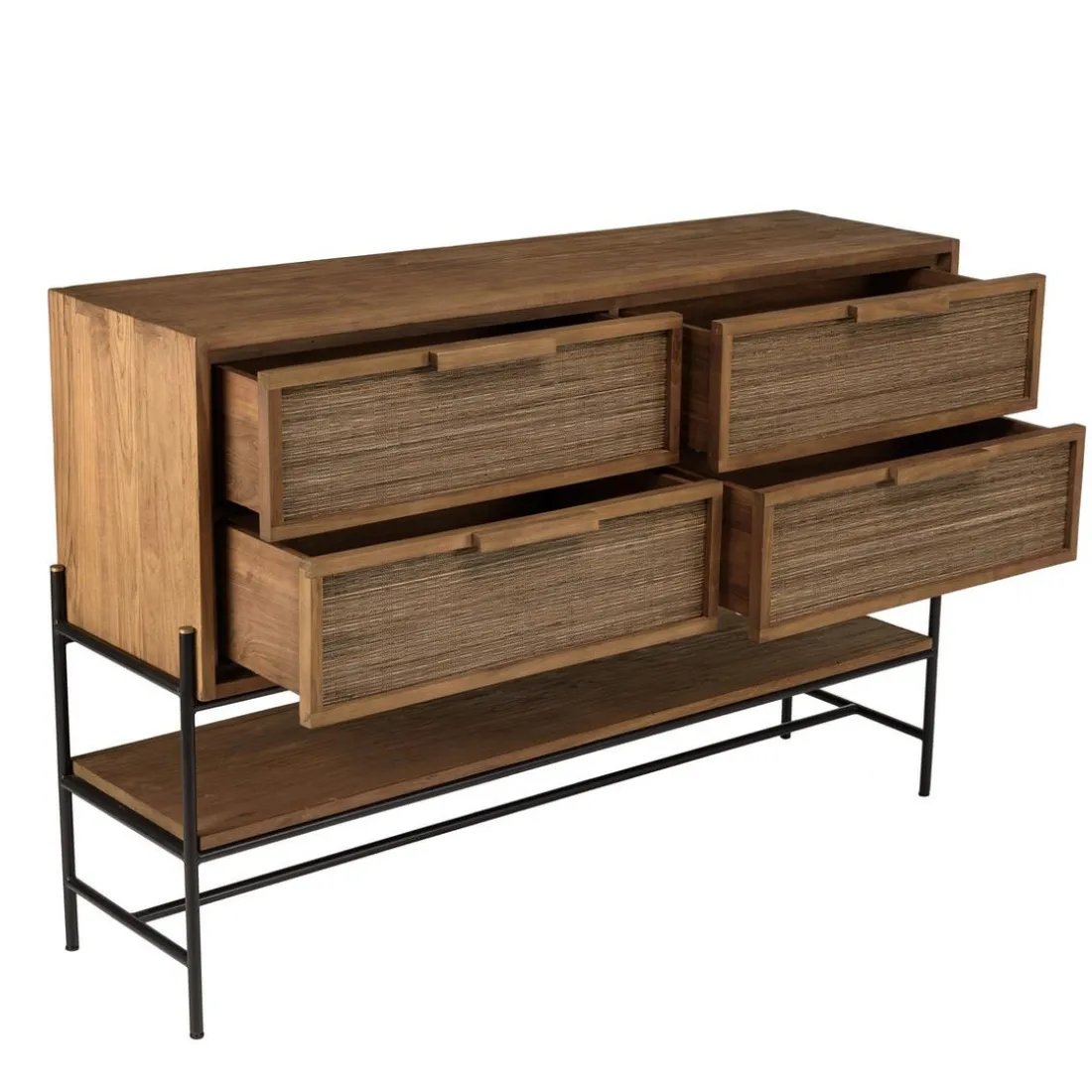 Buffet 4 tiroirs 1 étagère en bois de teck recyclé