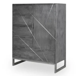 Buffet 5 Tiroirs Et 1 Porte Tina Gris