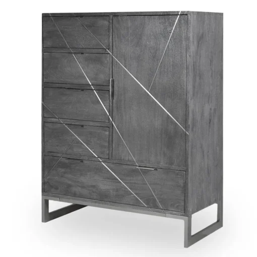 Buffet 5 Tiroirs Et 1 Porte Tina Gris