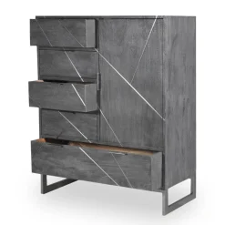 Buffet 5 Tiroirs Et 1 Porte Tina Gris