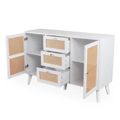 Buffet 3 tiroirs et 2 portes avec cannage Dalgora Blanc
