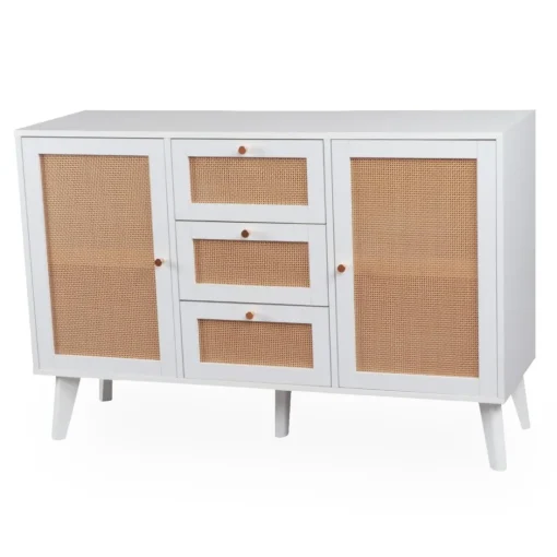 Buffet 3 tiroirs et 2 portes avec cannage Dalgora Blanc