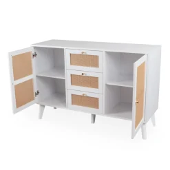 Buffet 3 tiroirs et 2 portes avec cannage Dalgora Blanc