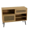 Buffet bas marron 3 niches 2 portes effet cannage pieds métal CHARLIE