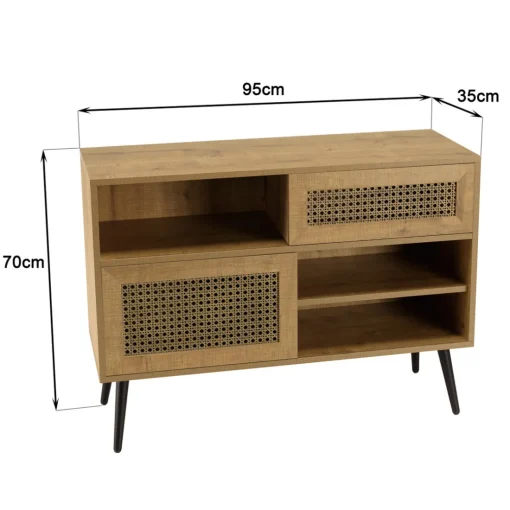 Buffet bas marron 3 niches 2 portes effet cannage pieds métal CHARLIE