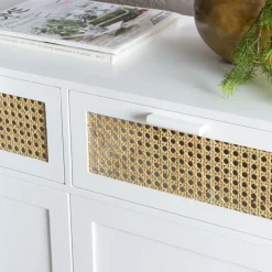 Buffet blanc 2 portes 2 tiroirs cannage naturel