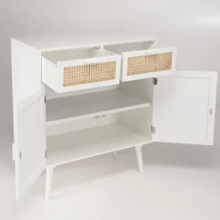 Buffet blanc 2 portes 2 tiroirs cannage naturel