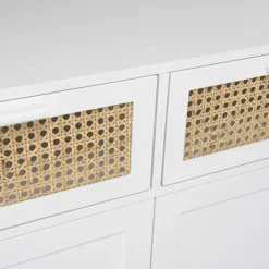 Buffet blanc 2 portes 2 tiroirs cannage naturel
