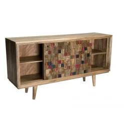 Buffet bois Manguier 160x45cm 2 portes coulissantes 1 étagère Jodhpur