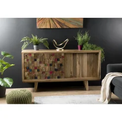 Buffet bois Manguier 160x45cm 2 portes coulissantes 1 étagère Jodhpur