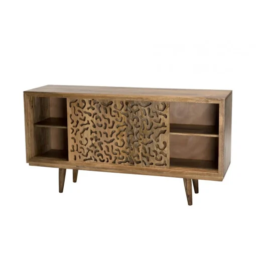 Buffet bois Manguier 160x45cm 2 portes coulissantes 1 étagère Jaipur