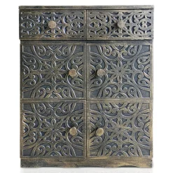 Buffet bois sculpté style oriental 6 portes L70cm Matana Bronze patiné