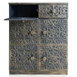 Buffet bois sculpté style oriental 6 portes L70cm Matana Bronze patiné