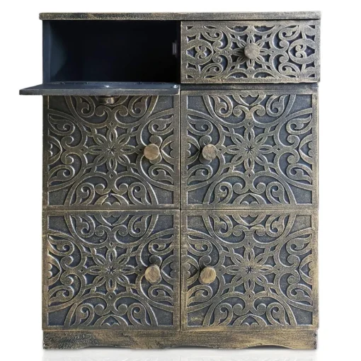 Buffet bois sculpté style oriental 6 portes L70cm Matana Bronze patiné