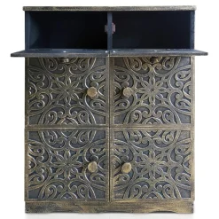 Buffet bois sculpté style oriental 6 portes L70cm Matana Bronze patiné