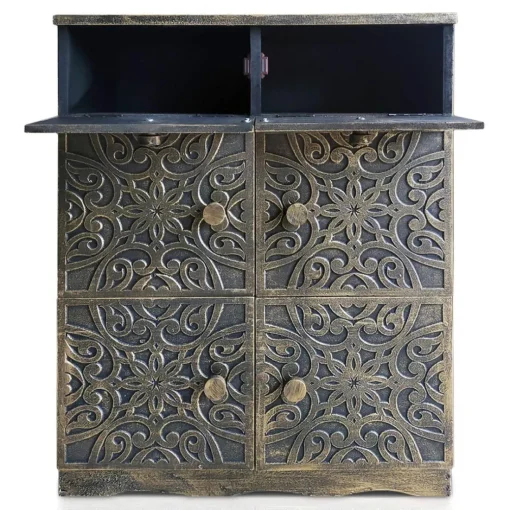 Buffet bois sculpté style oriental 6 portes L70cm Matana Bronze patiné