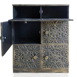 Buffet bois sculpté style oriental 6 portes L70cm Matana Bronze patiné