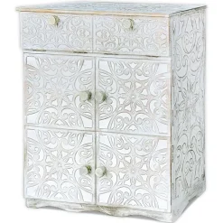 Buffet bois sculpté style oriental 6 portes Matana Blanc patiné Or