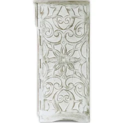 Buffet bois sculpté style oriental 6 portes Matana Blanc patiné Or