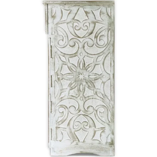 Buffet bois sculpté style oriental 6 portes Matana Blanc patiné Or
