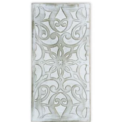 Buffet bois sculpté style oriental 6 portes Matana Blanc patiné Or