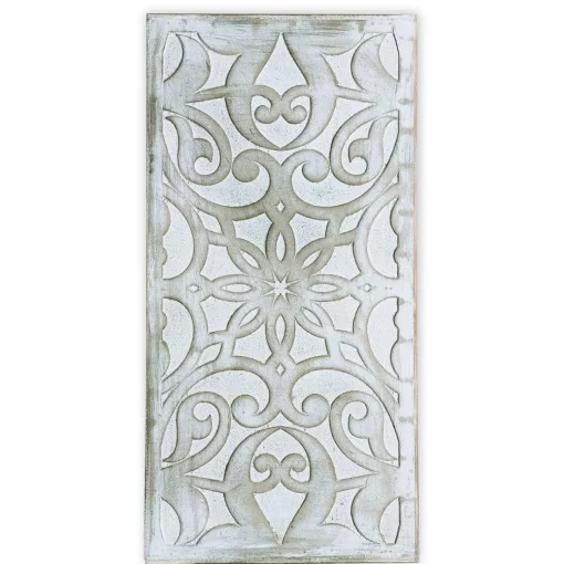 Buffet bois sculpté style oriental 6 portes Matana Blanc patiné Or