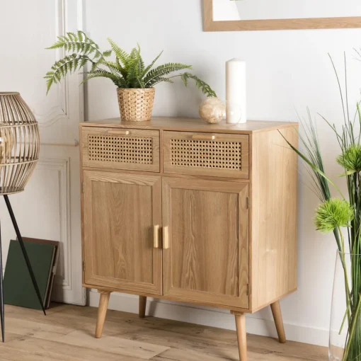 Buffet couleur naturel 2 tiroirs cannage 2 portes - RODRIGO