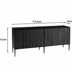 Buffet en bois massif de manguier avec 4 portes sculptées et pieds en métal GLORIA noir