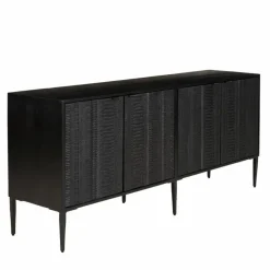 Buffet en bois massif de manguier avec 4 portes sculptées et pieds en métal GLORIA noir