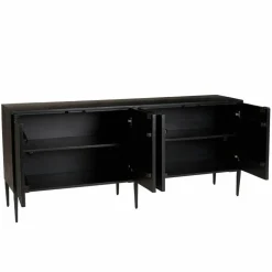 Buffet en bois massif de manguier avec 4 portes sculptées et pieds en métal GLORIA noir