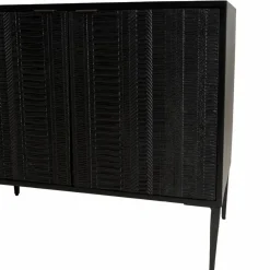 Buffet en bois massif de manguier avec 4 portes sculptées et pieds en métal GLORIA noir