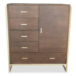 Buffet haut 5 tiroirs et 1 porte L90cm Bois Marron et Métal Or