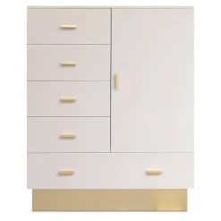 Buffet haut moderne 5 tiroirs et 1 porte Taupe clair et Or