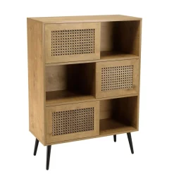 Buffet marron 3 niches 3 portes effet cannage pieds métal CHARLIE
