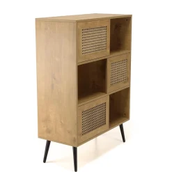 Buffet marron 3 niches 3 portes effet cannage pieds métal CHARLIE