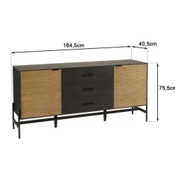 Buffet marron et noir 3 tiroirs 2 portes Pin pieds métal noir