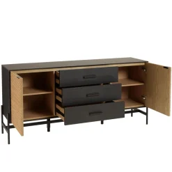 Buffet marron et noir 3 tiroirs 2 portes Pin pieds métal noir