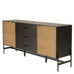 Buffet marron et noir 3 tiroirs 2 portes Pin pieds métal noir