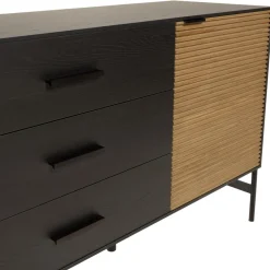 Buffet marron et noir 3 tiroirs 2 portes Pin pieds métal noir